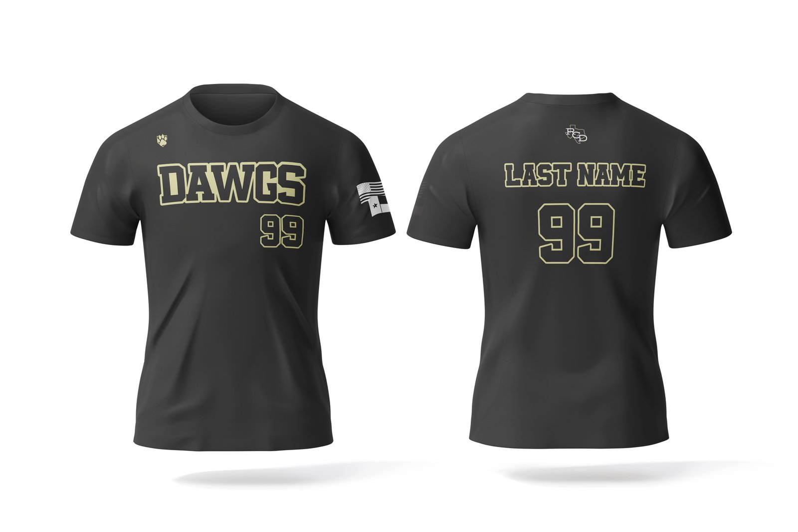 RCD Black Crew Neck Jersey — DAWGS across the chest, last name and number on the back